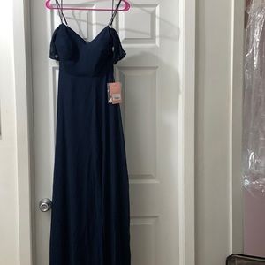 NWT birdy grey bridesmaid dress. Navy chiffon size XS. With slit
